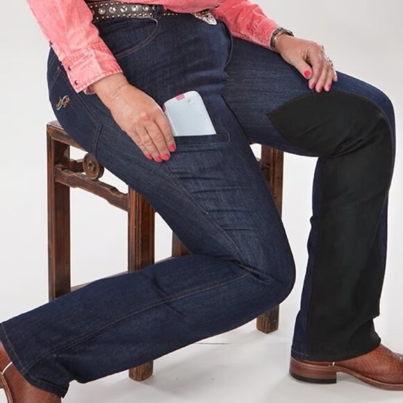 Smooth Stride Denim - Smooth Stride Extended Knee Patch Boot Cut Horse Riding Jeans in Blue and Black